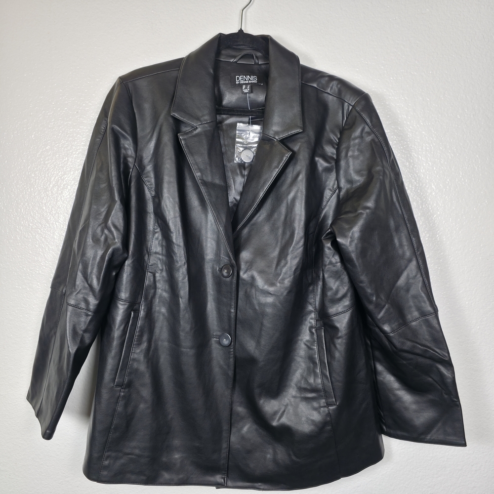 Dennis Basso Women's Luxe Faux Leather A-Line Jacket Black Size L